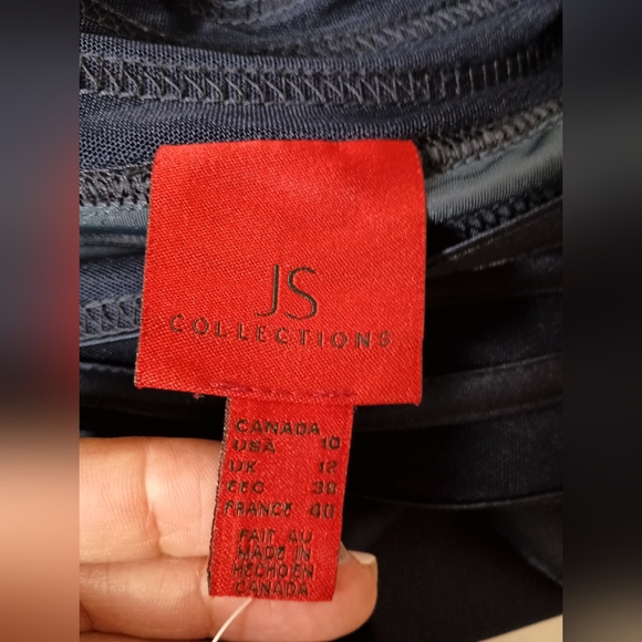 JS Collections 🩷 Illusion Stripped Navy Evening Gown Size 10 - Picture 7 of 9